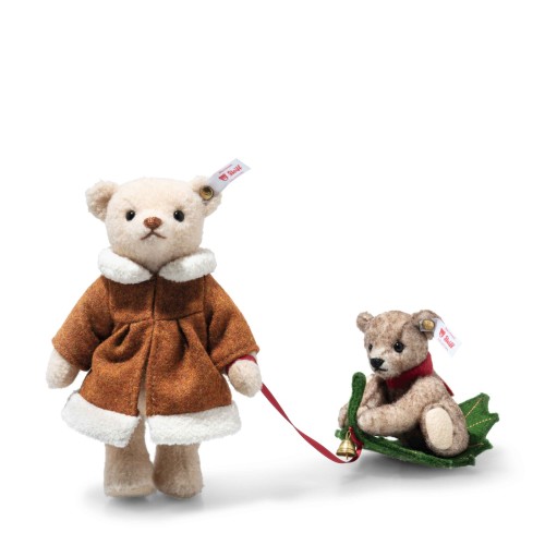 Mama Teddy bear with child on Holly Express (005862) 23 & 12cm