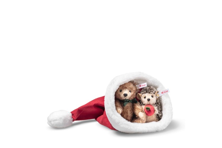 Hedgehog and Teddy bear in a Santa hat (005770) 14cm