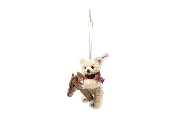 Teddy bear ornament on hobby horse (007651) 11cm